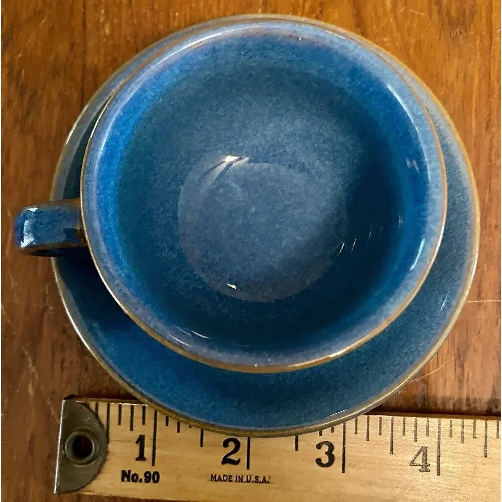 Le Tauci 4 Cappuccino Cups Mugs with Matching Saucers Set Ceramic Ceylon Blue
